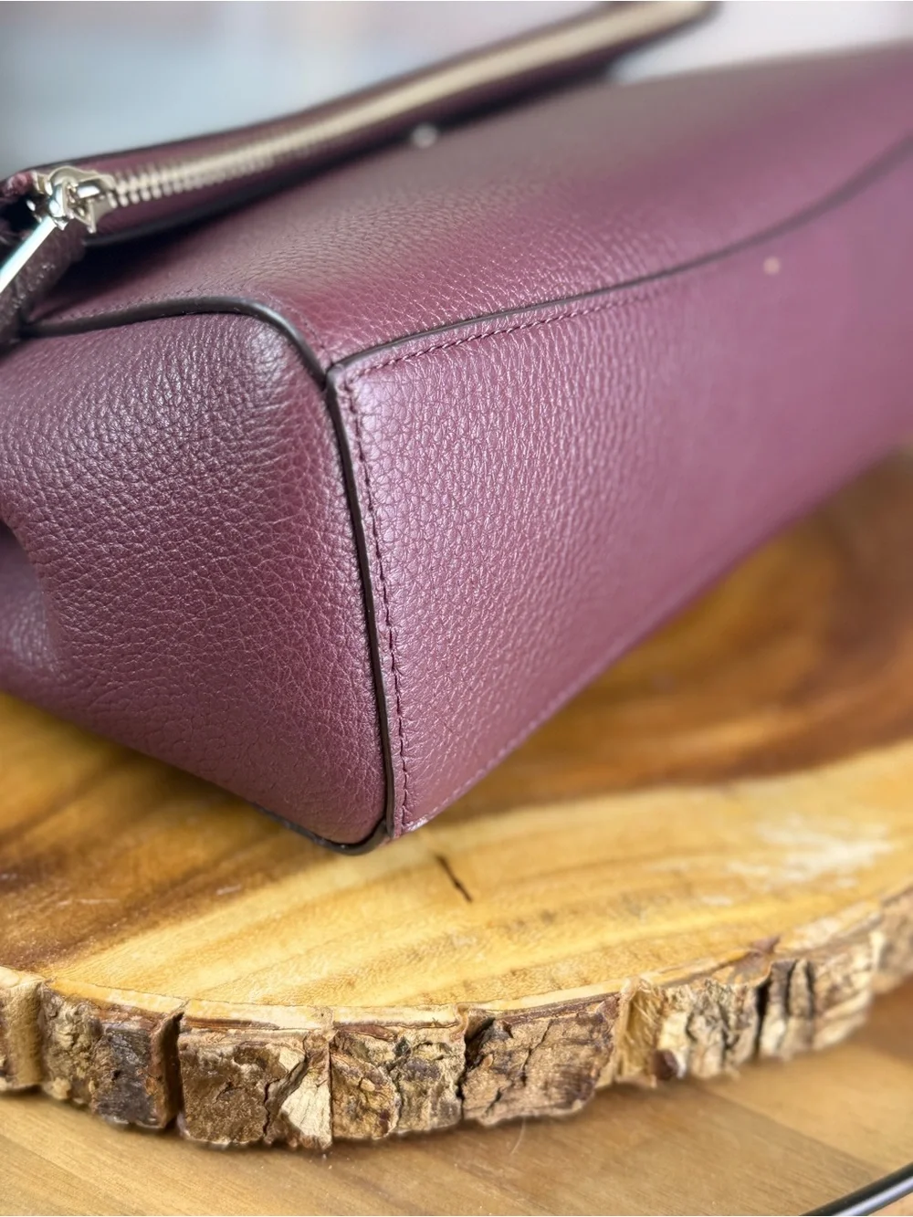 Kate Spade Leila Medium Flap Shoulder Bag Burgundy Leather + Crossbody Strap EUC